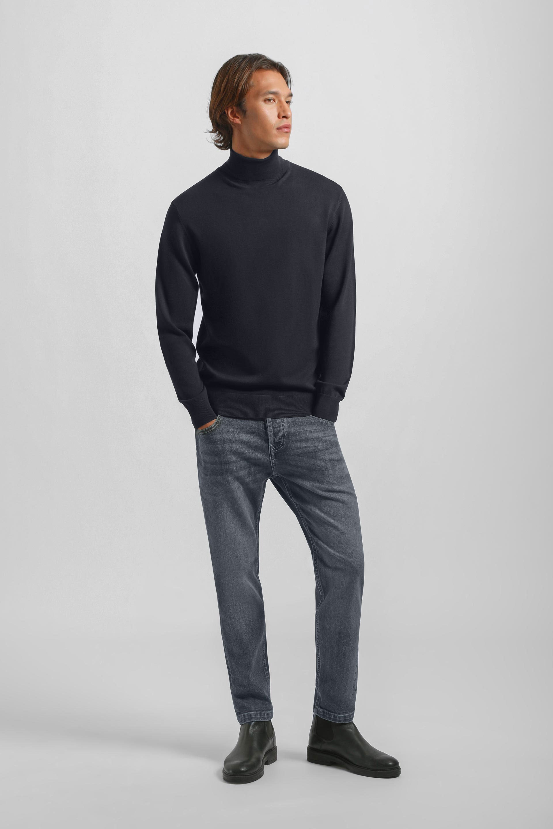 Maglia collo alto in misto viscosa|Colore:Blue