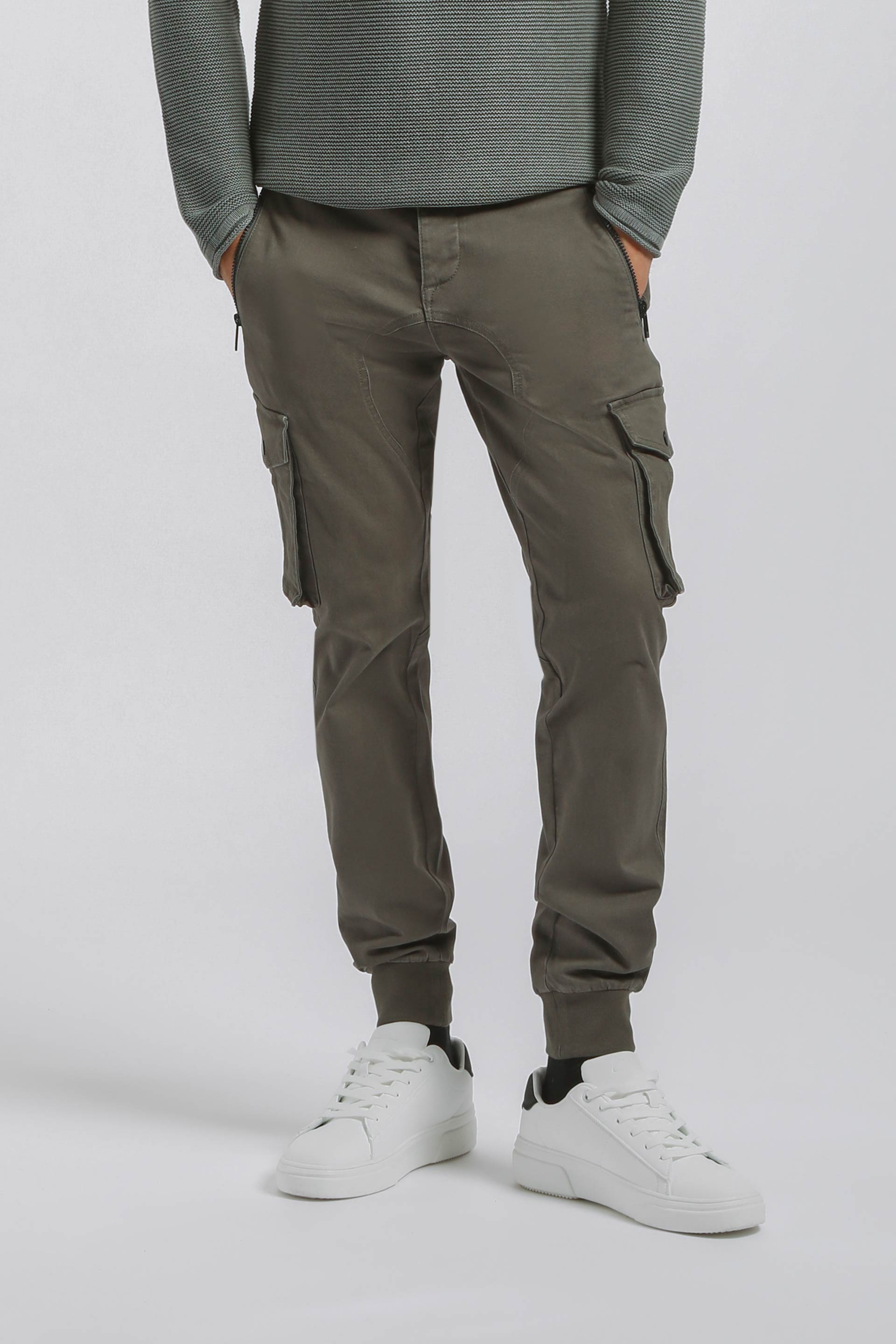 Pantaloni cargo con elastico alle caviglie|Colore:Militare