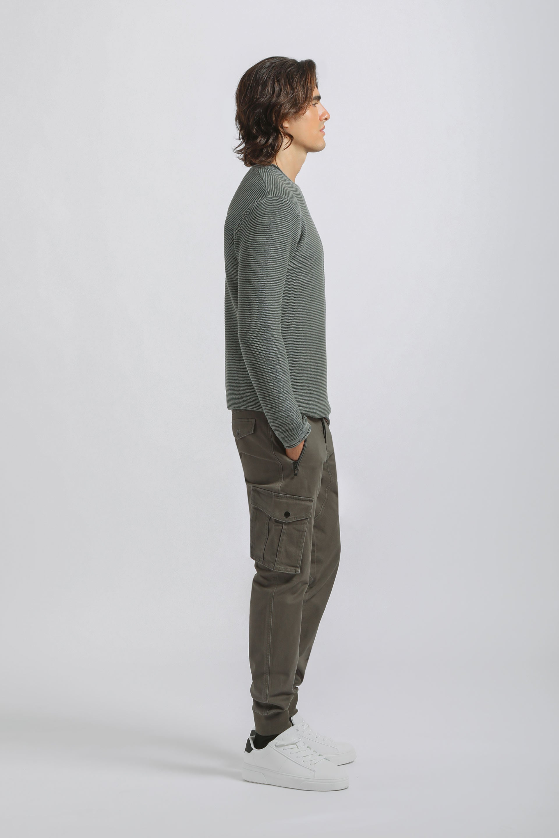 Pantaloni cargo con elastico alle caviglie|Colore:Militare