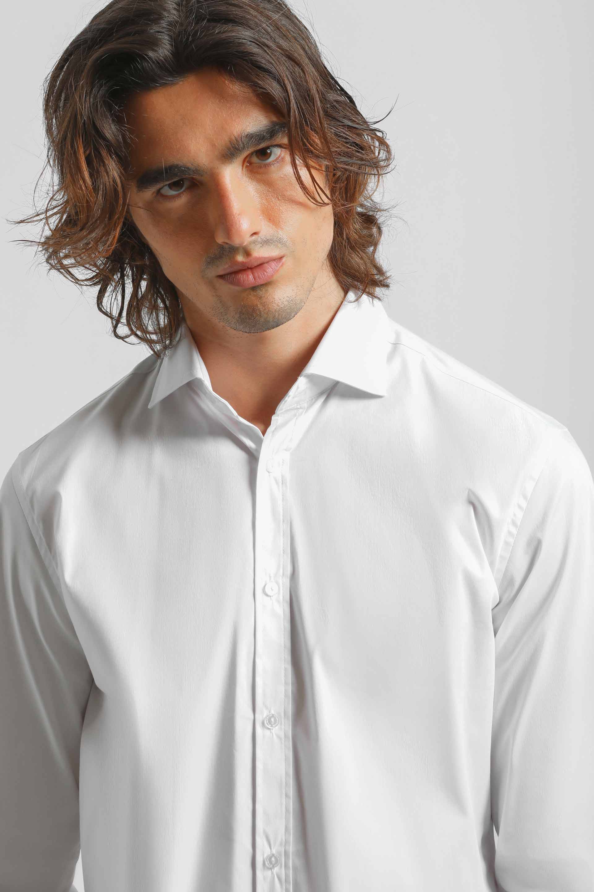 Camicia tinta unita in cotone|Colore:Bianco