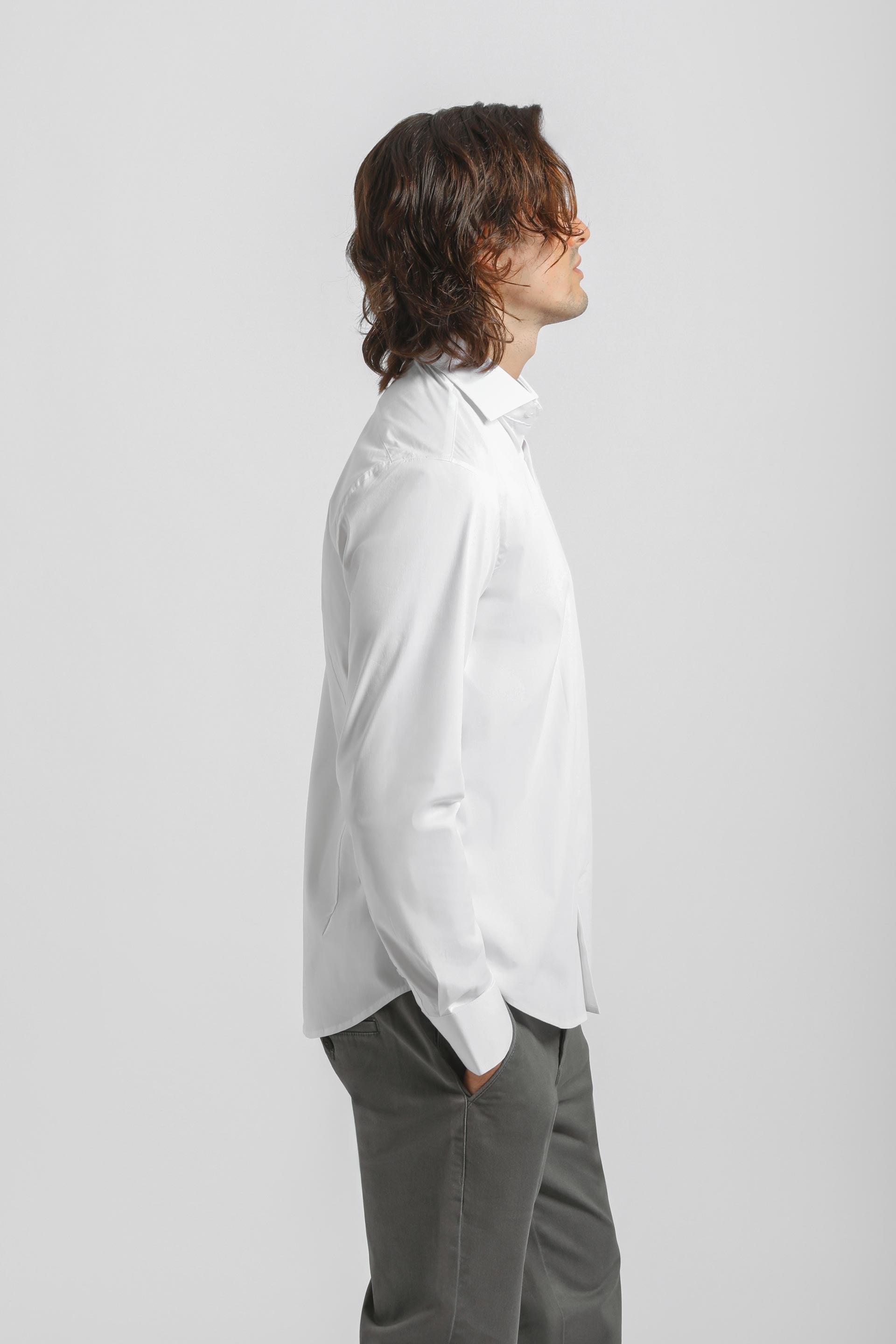 Camicia tinta unita in cotone|Colore:Bianco