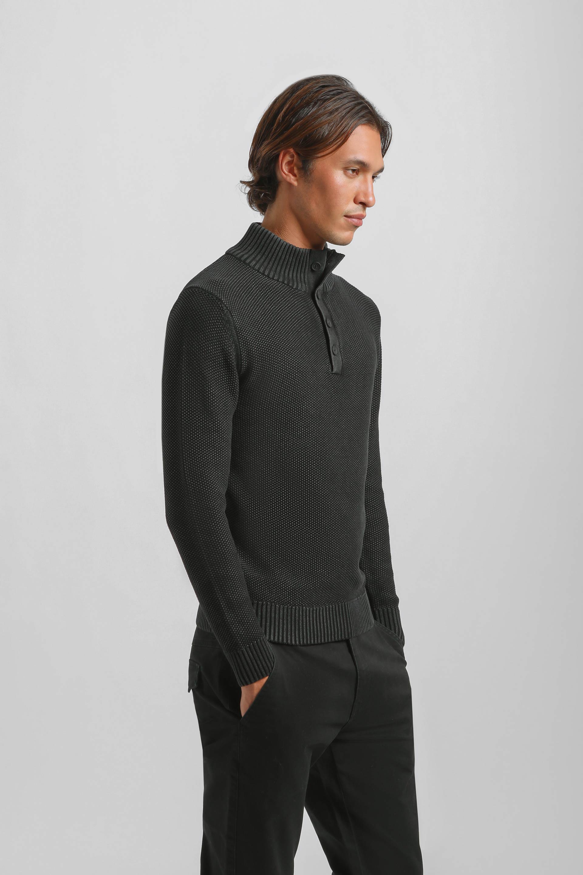 Lupetto con bottoni 100% cotone|Colore:Nero