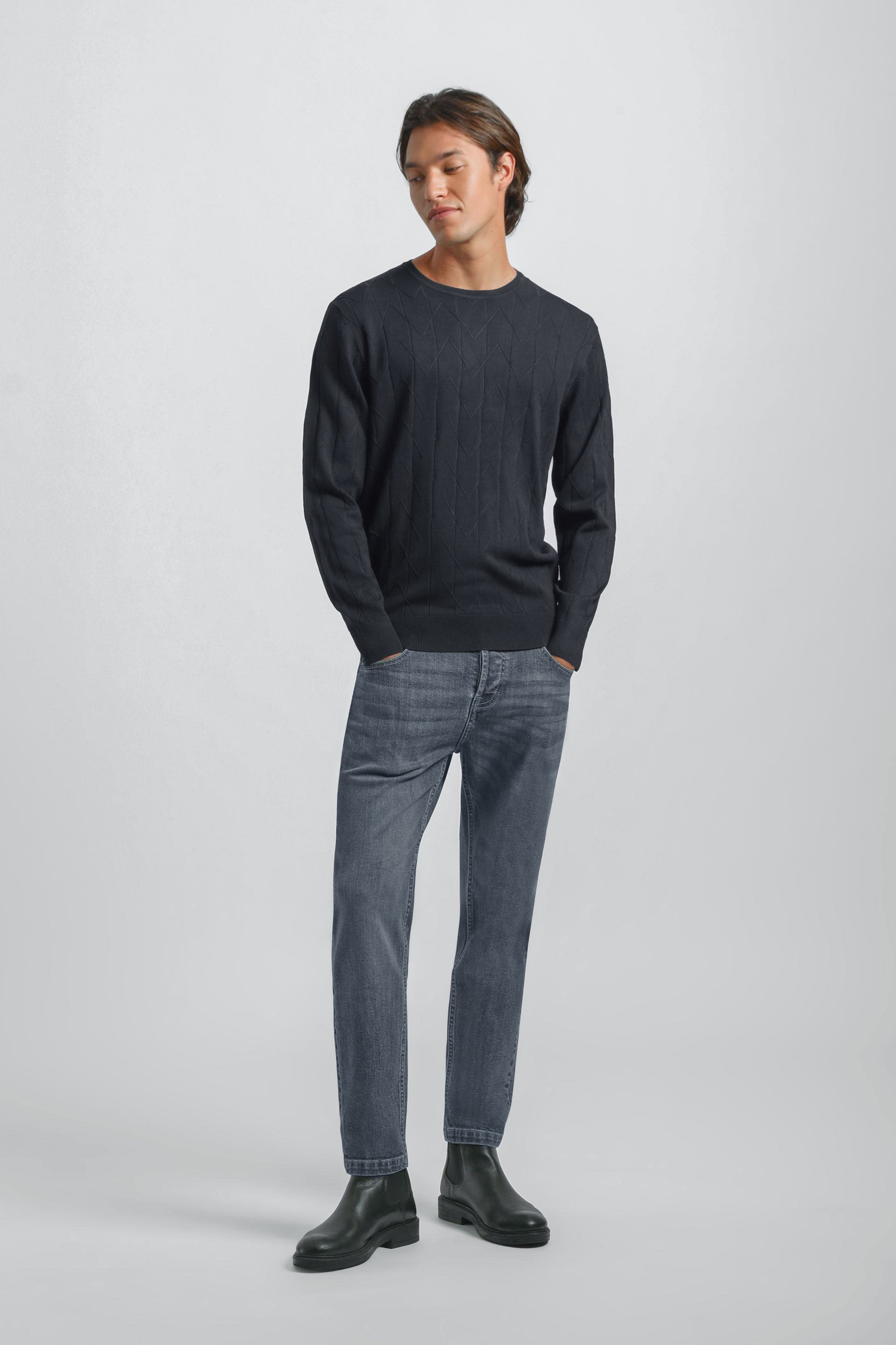 Maglia girocollo strutturata|Colore:Blue