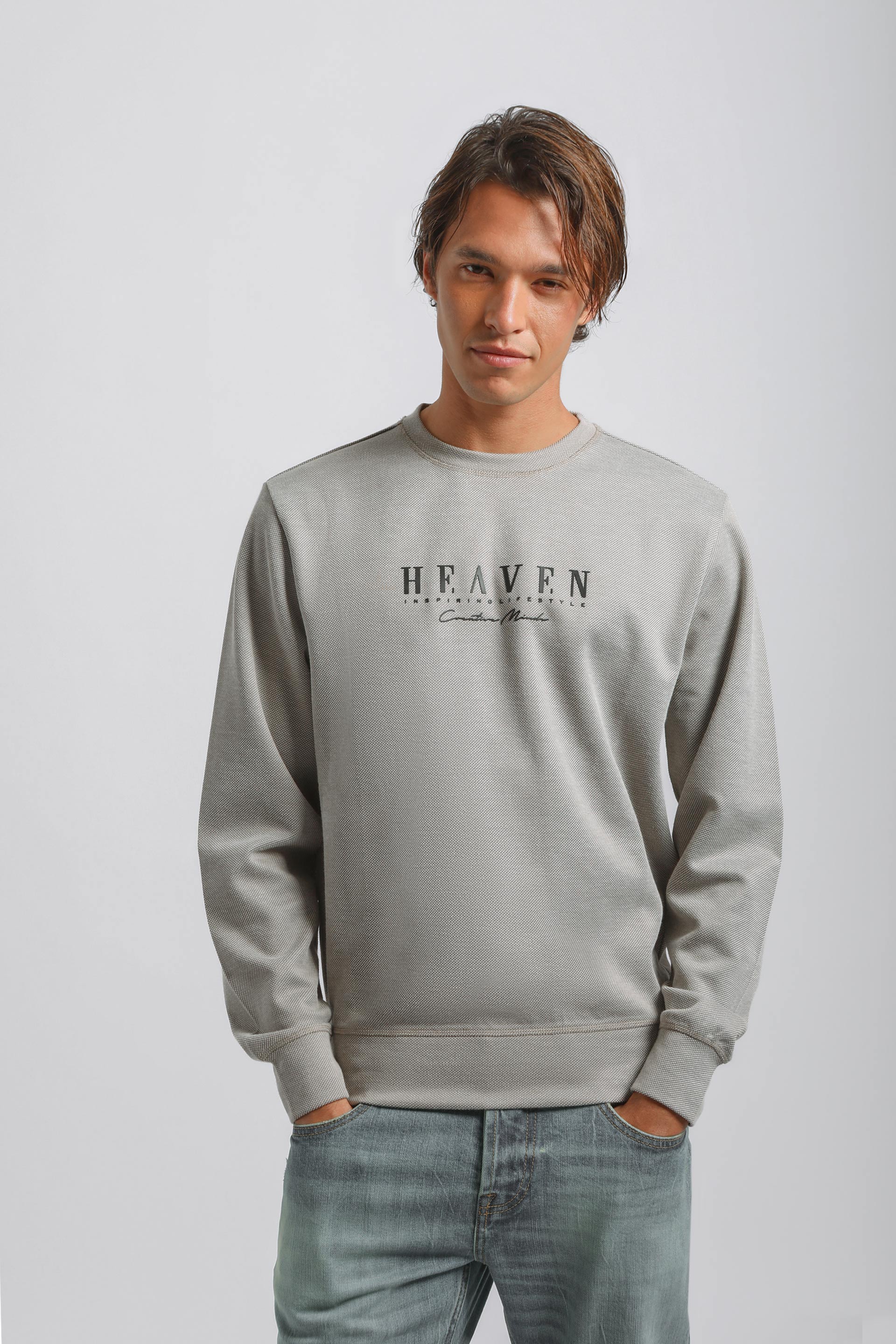 Felpa girocollo con stampa|Colore:Cammello