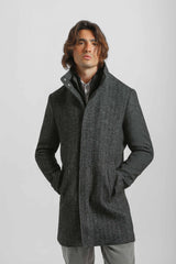 Cappotto collo lupetto fantasia|Colore:Grigio scuro