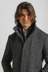 Cappotto collo lupetto fantasia|Colore:Grigio scuro