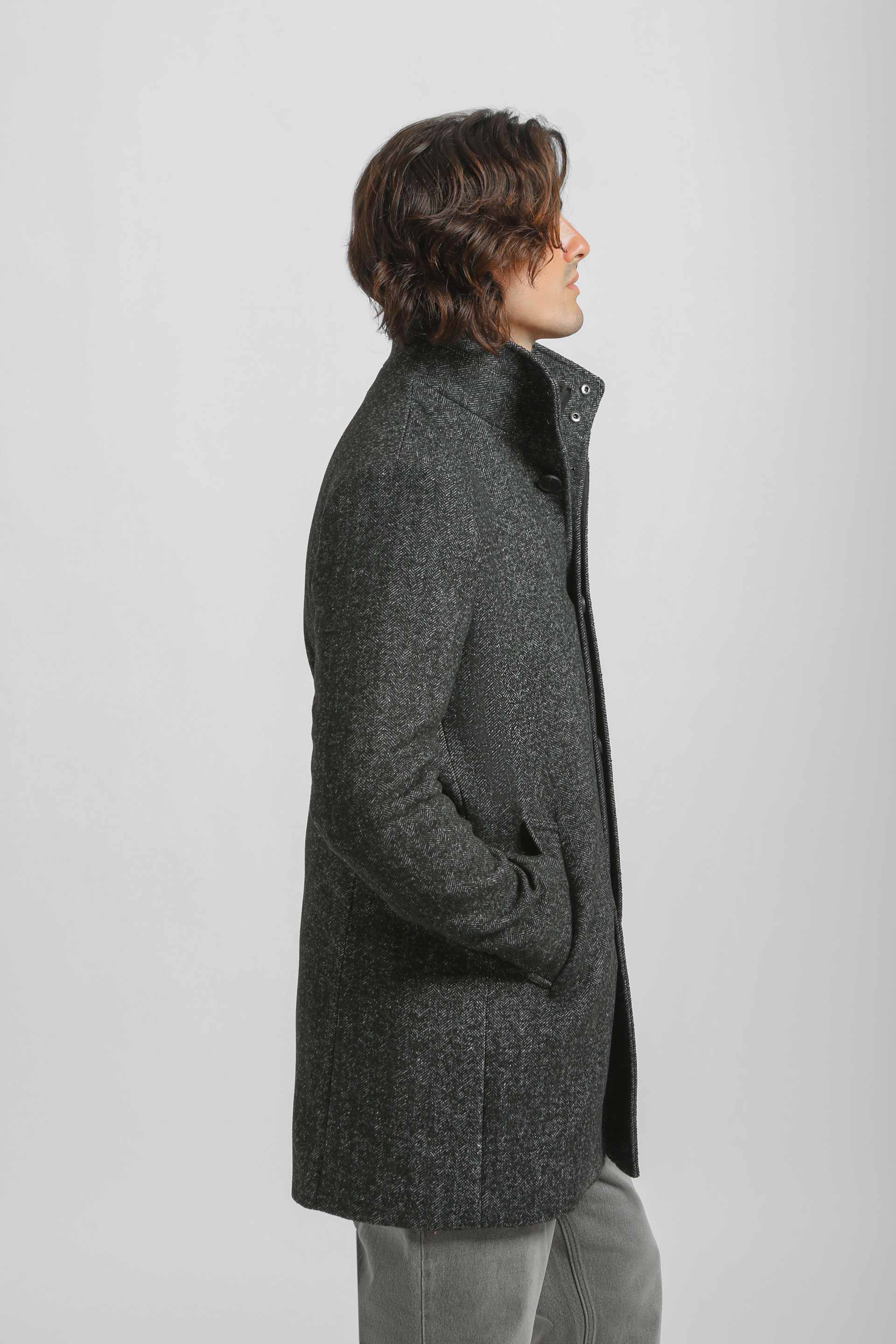 Cappotto collo lupetto fantasia|Colore:Grigio scuro