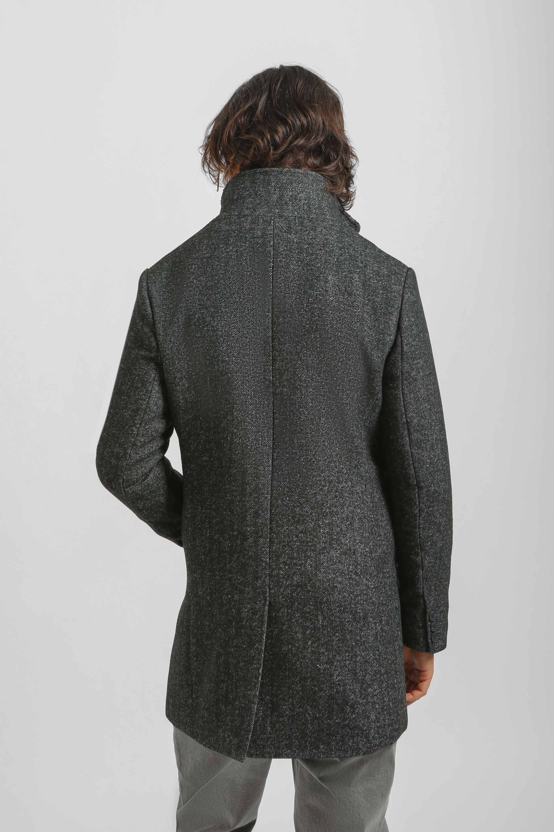 Cappotto collo lupetto fantasia|Colore:Grigio scuro