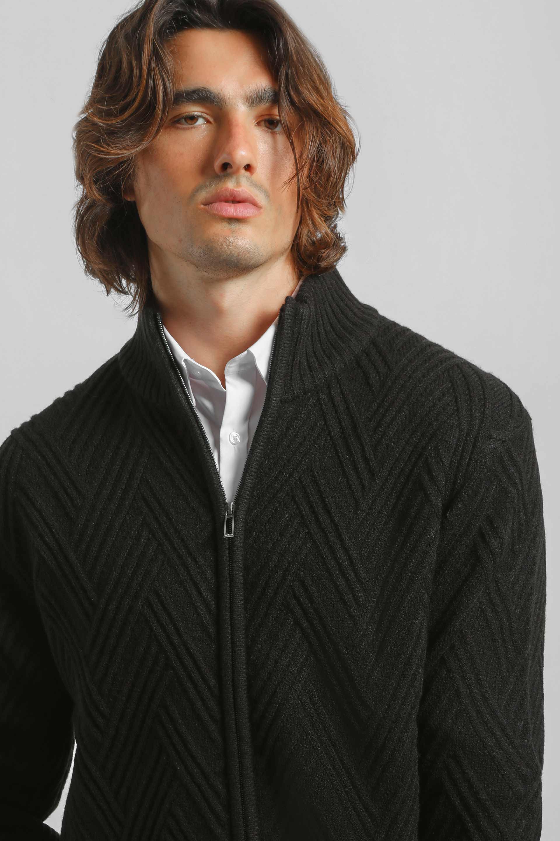 Cardigan collo alto con zip|Colore:Nero