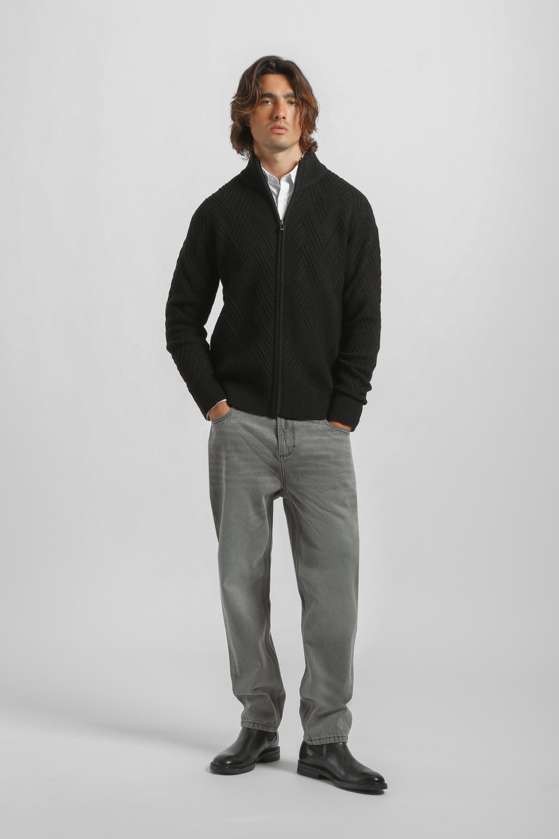 Cardigan collo alto con zip|Colore:Nero