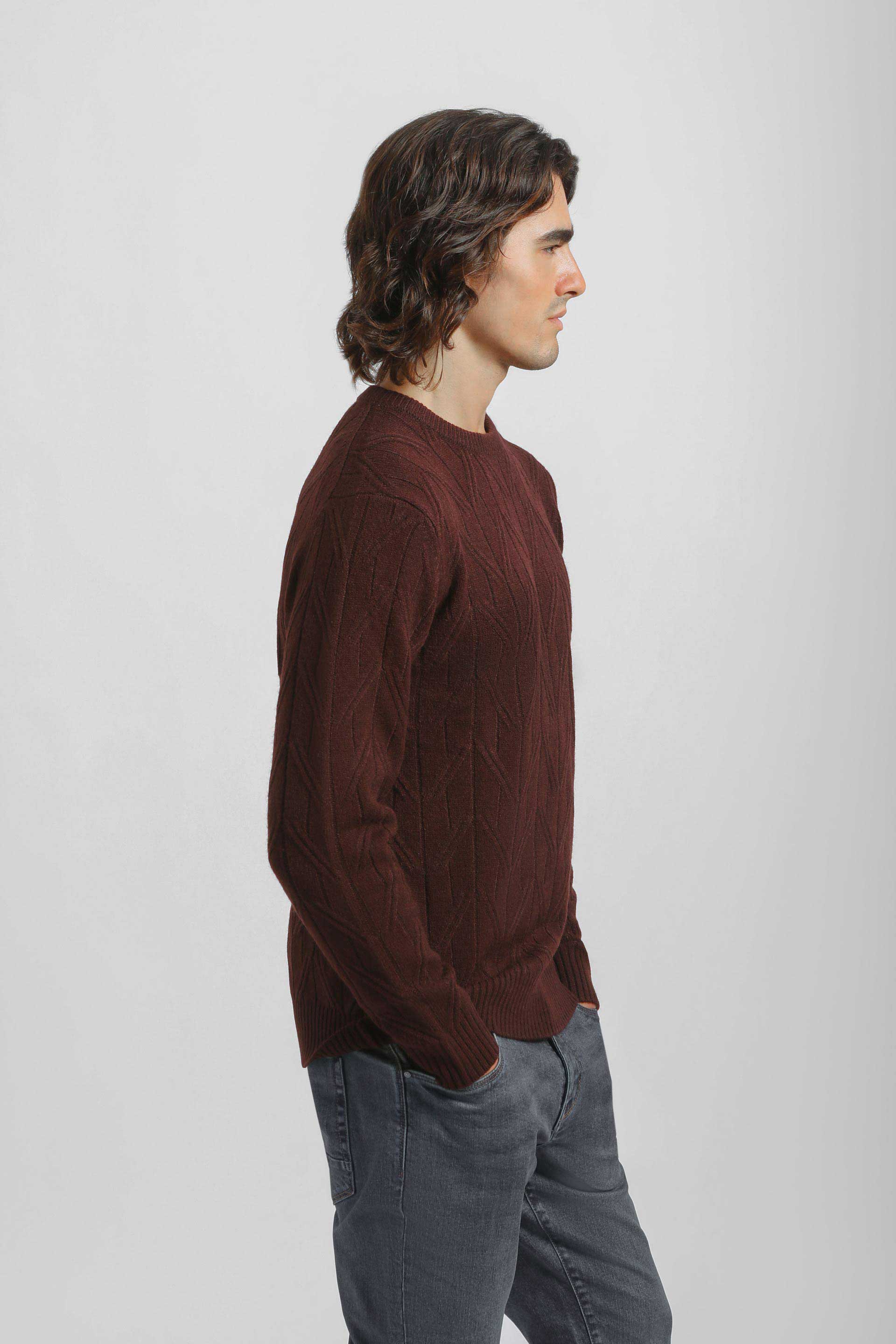 Maglia girocollo con treccia|Colore:Vinaccio