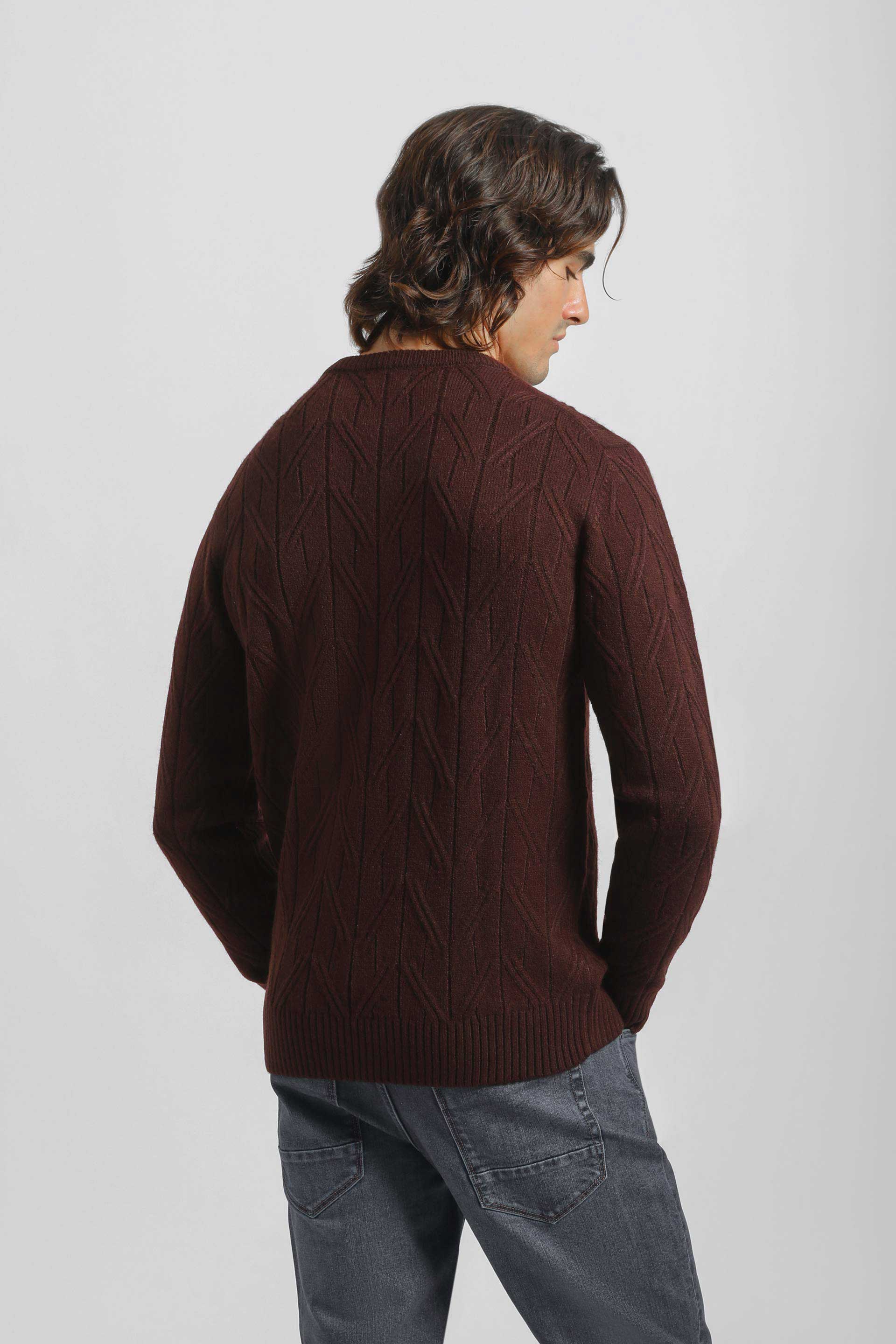 Maglia girocollo con treccia|Colore:Vinaccio
