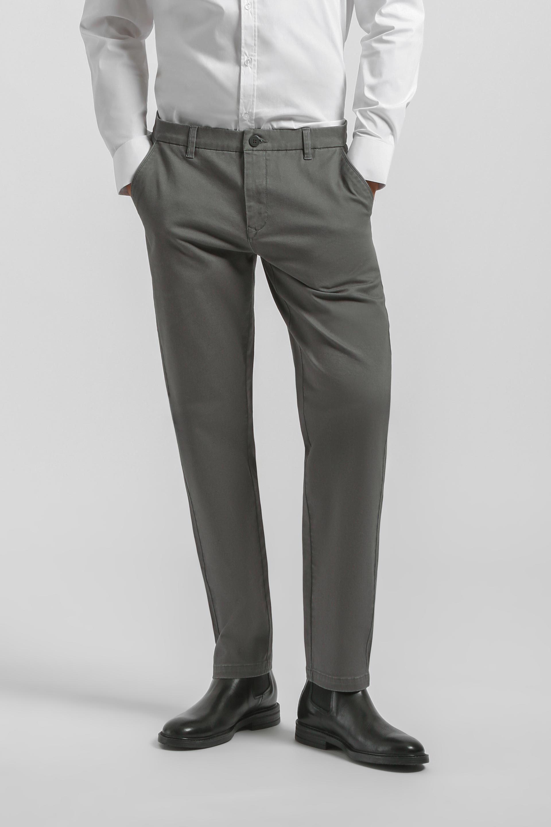 Pantaloni chino in cotone|Colore:Grigio medio