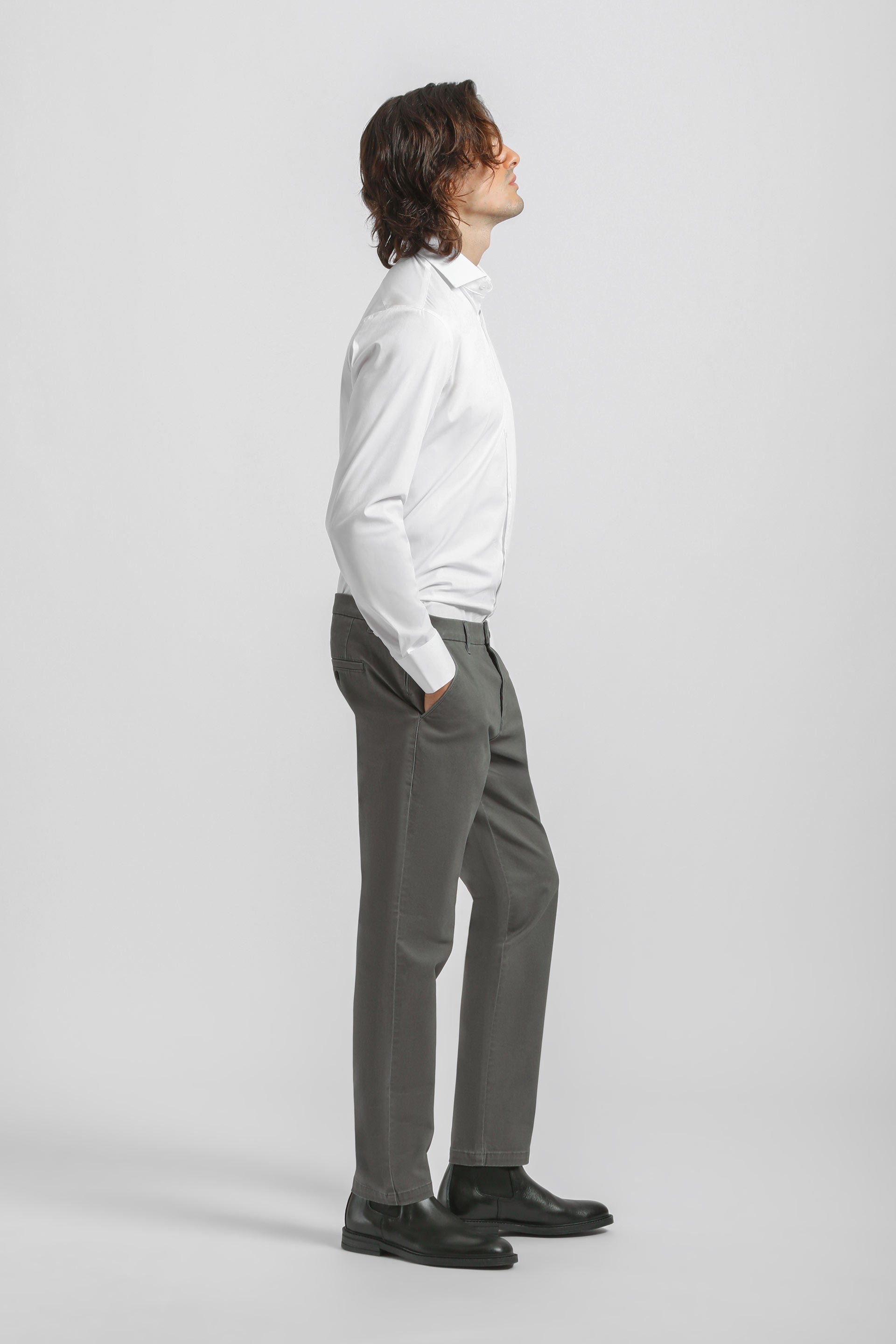 Pantaloni chino in cotone|Colore:Grigio medio