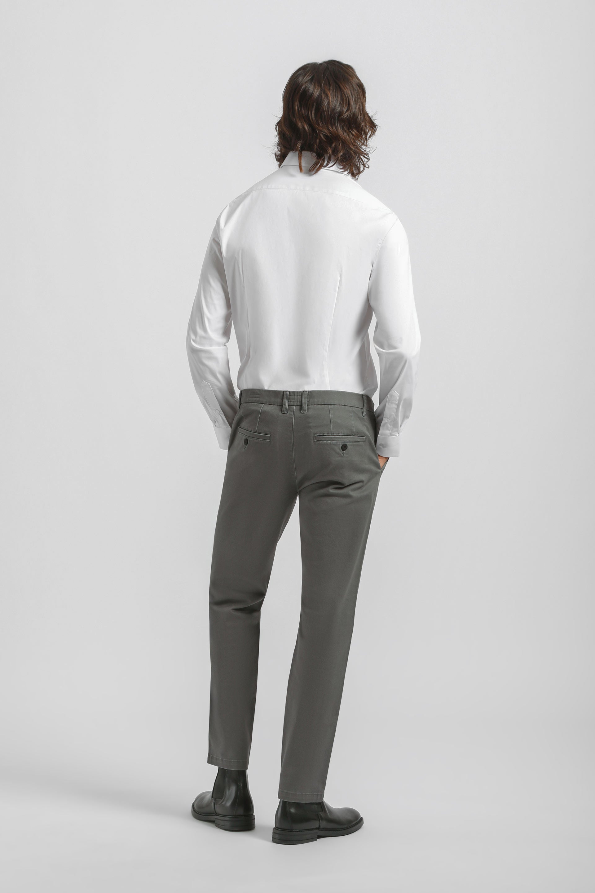 Pantaloni chino in cotone|Colore:Grigio medio