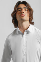 Camicia tinta unita in tessuto elastico|Colore:Bianco
