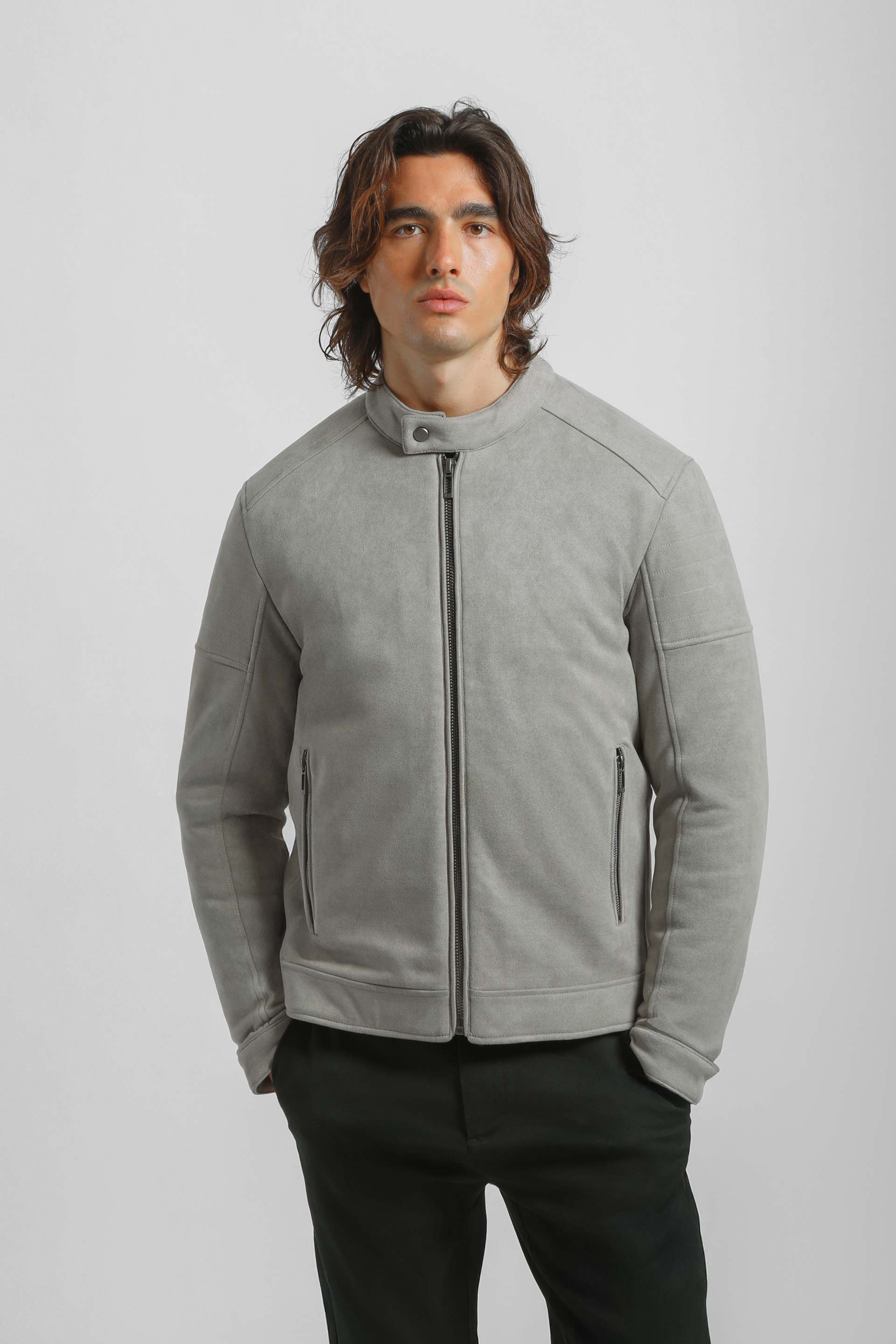 Giubbotto biker effetto camoscio|Colore:Grigio perla