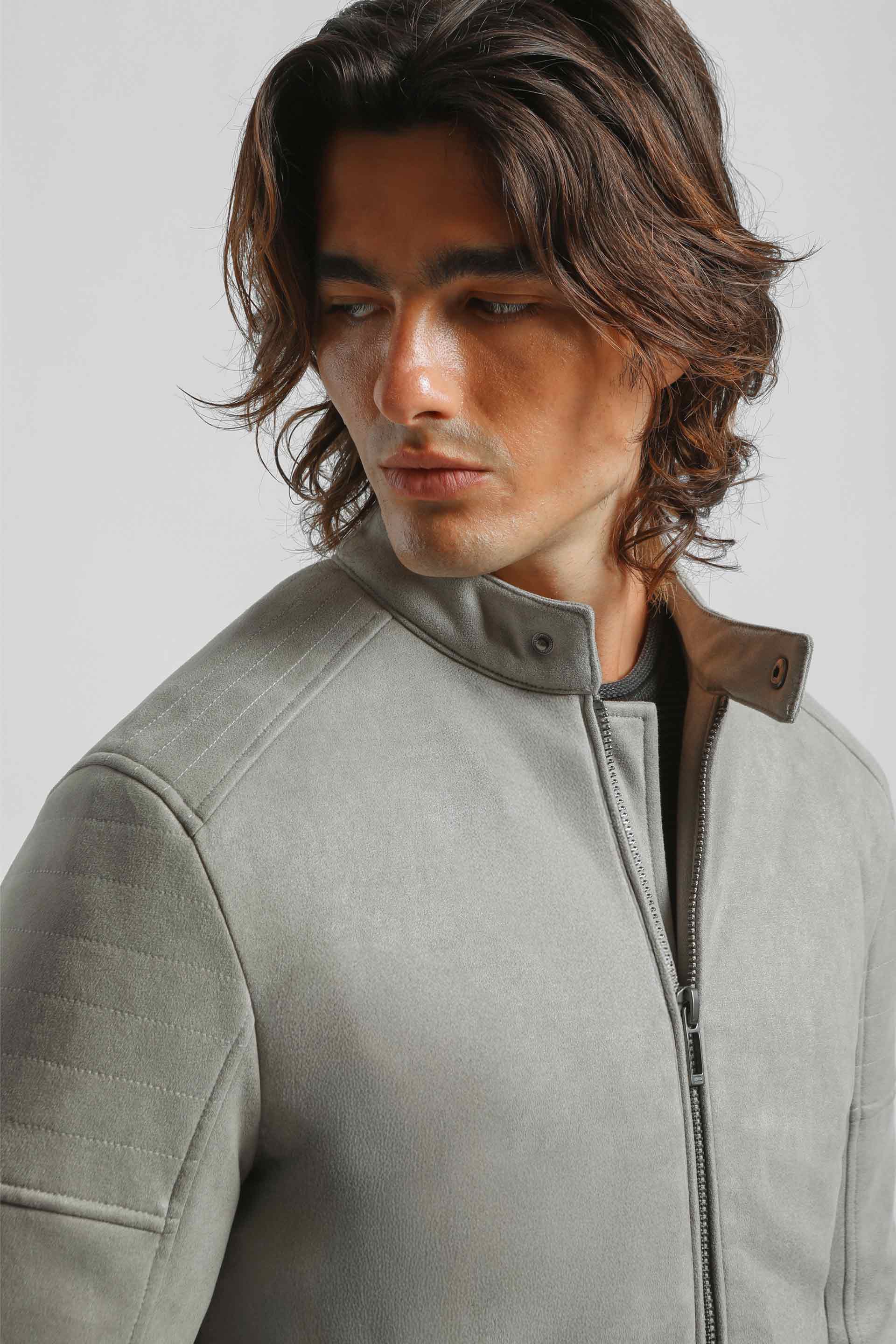 Giubbotto biker effetto camoscio|Colore:Grigio perla