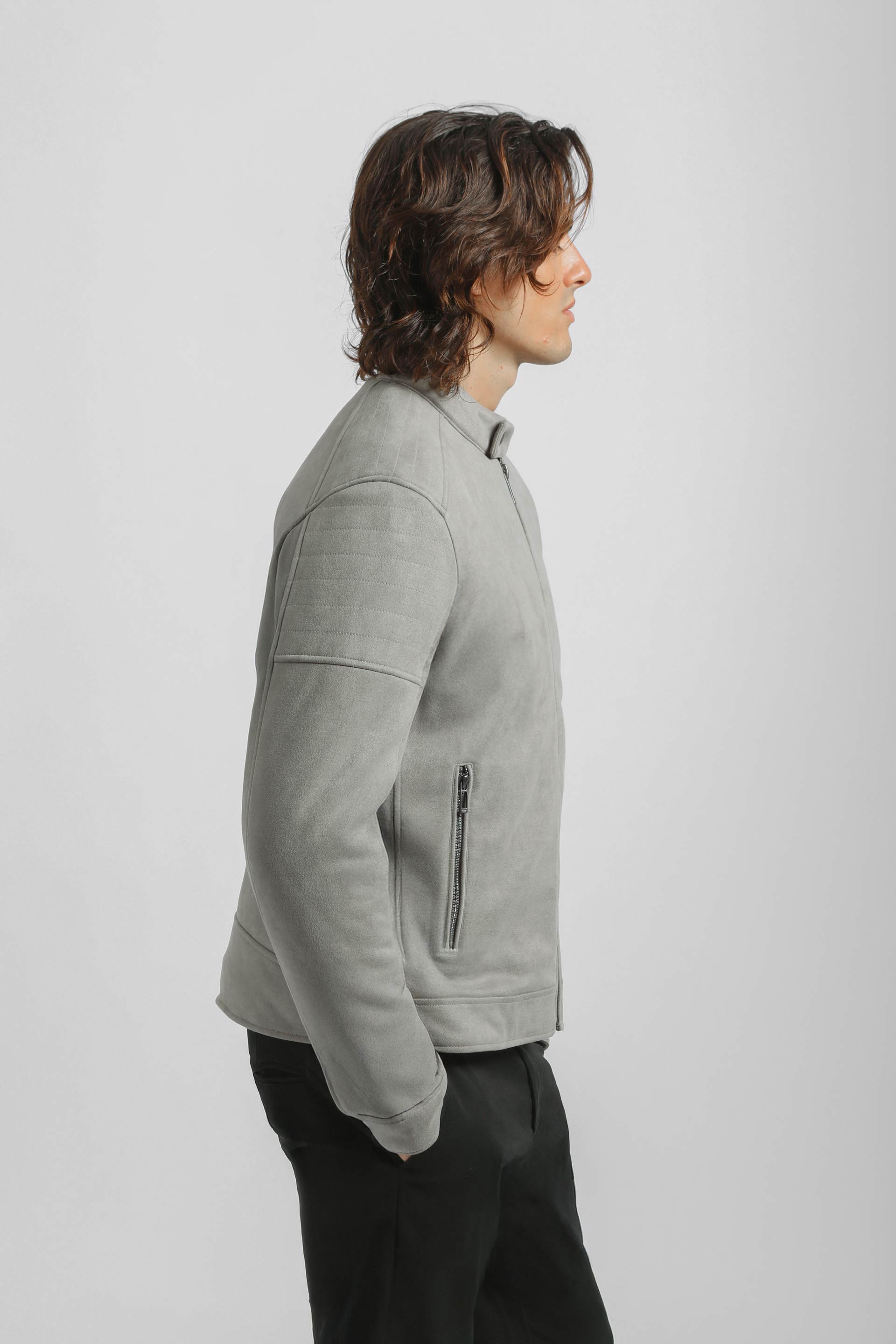 Giubbotto biker effetto camoscio|Colore:Grigio perla