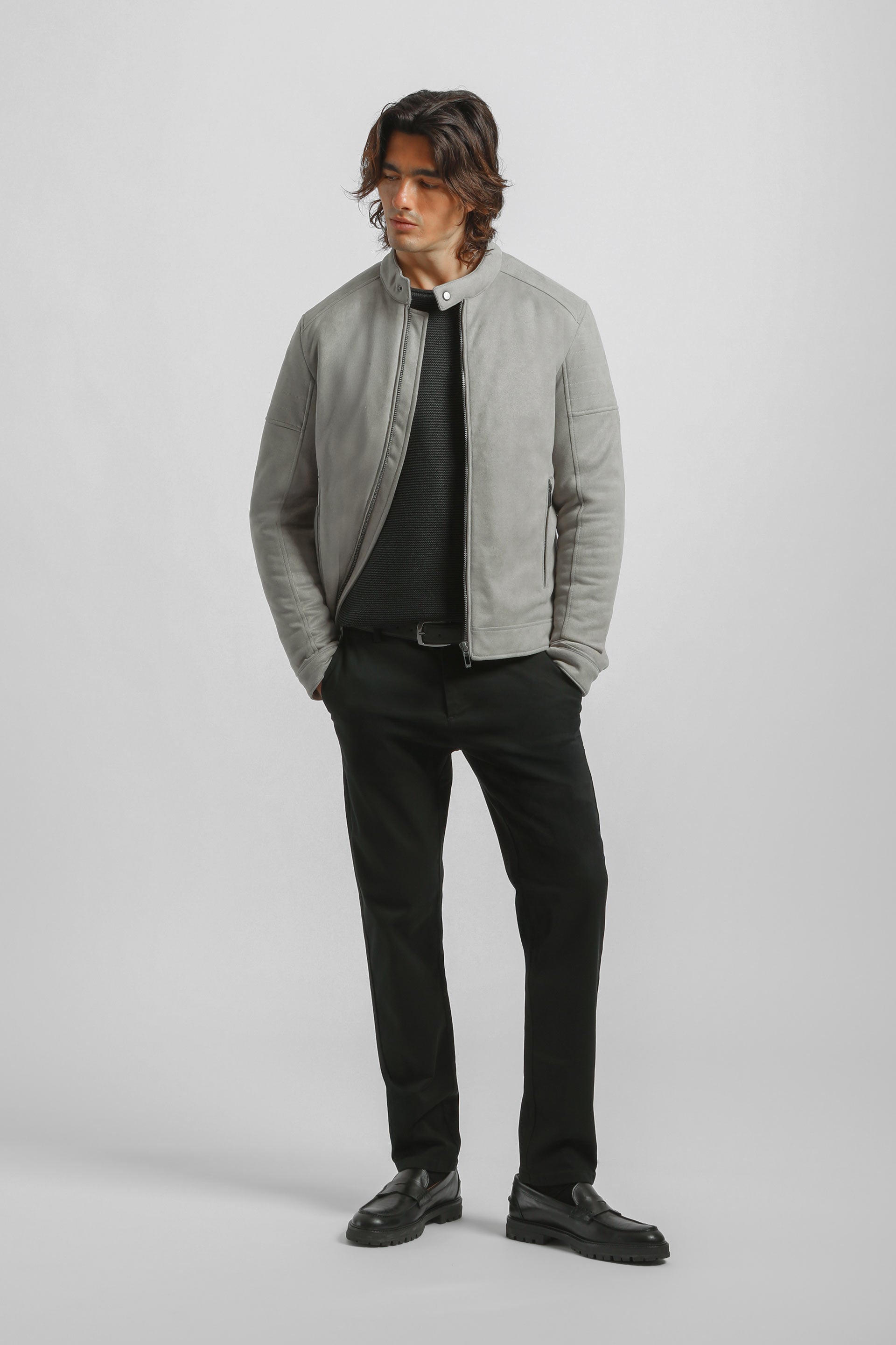 Giubbotto biker effetto camoscio|Colore:Grigio perla