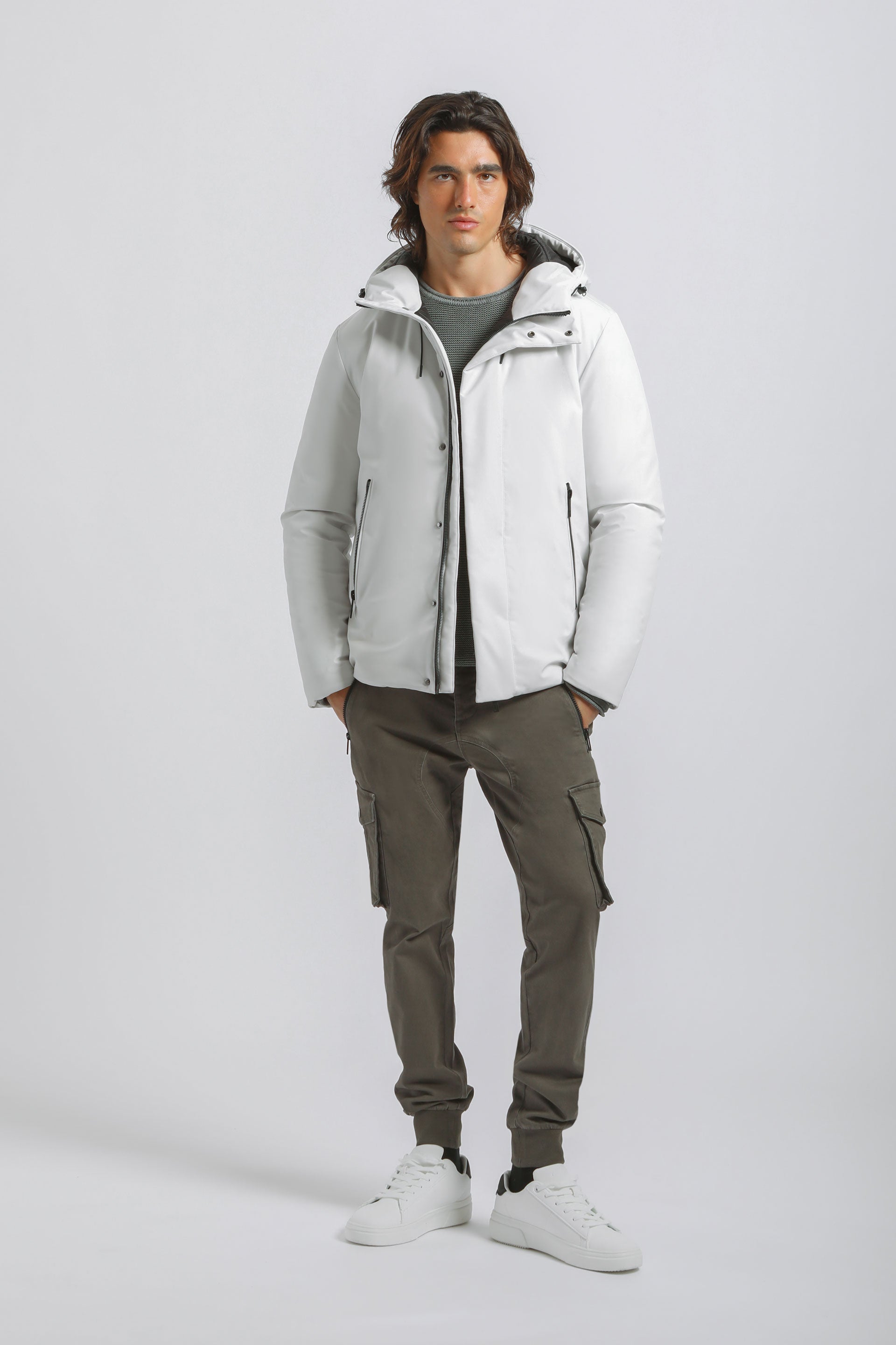 Giubbotto imbottito con cappuccio|Colore:Bianco
