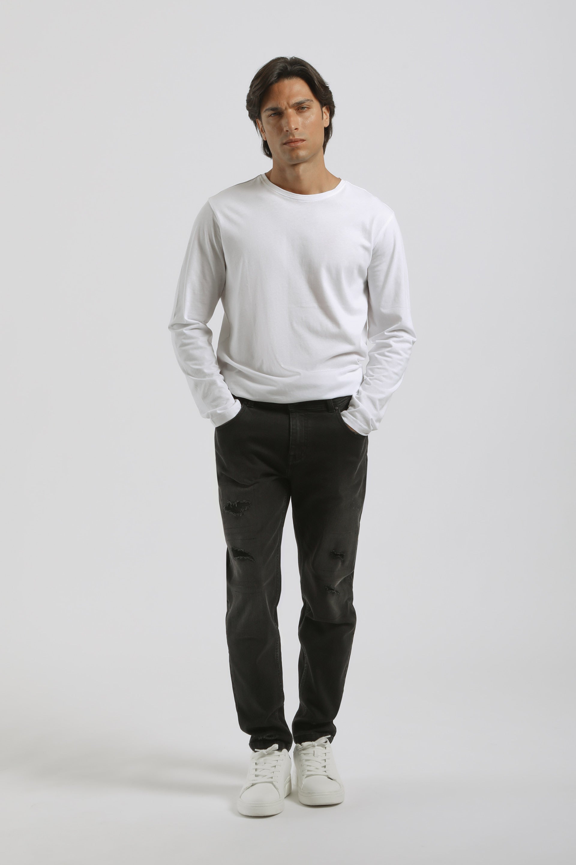 Jeans skinny fit con strappi nero|Colore:Jeans nero