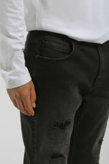 Jeans skinny fit con strappi nero|Colore:Jeans nero