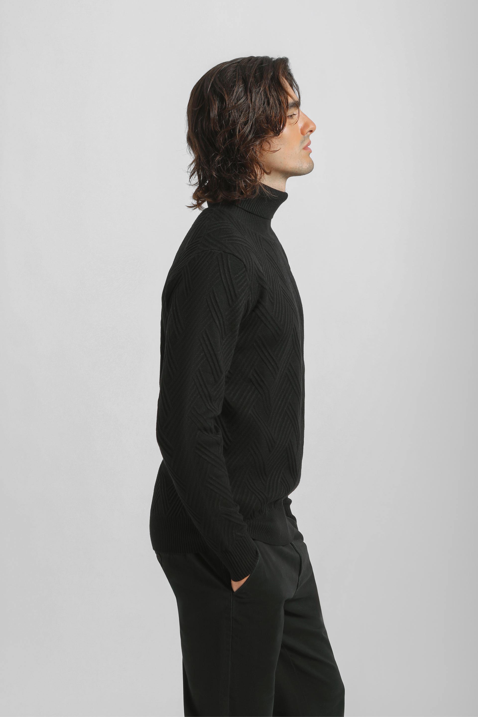 Maglia collo alto misto viscosa|Colore:Nero