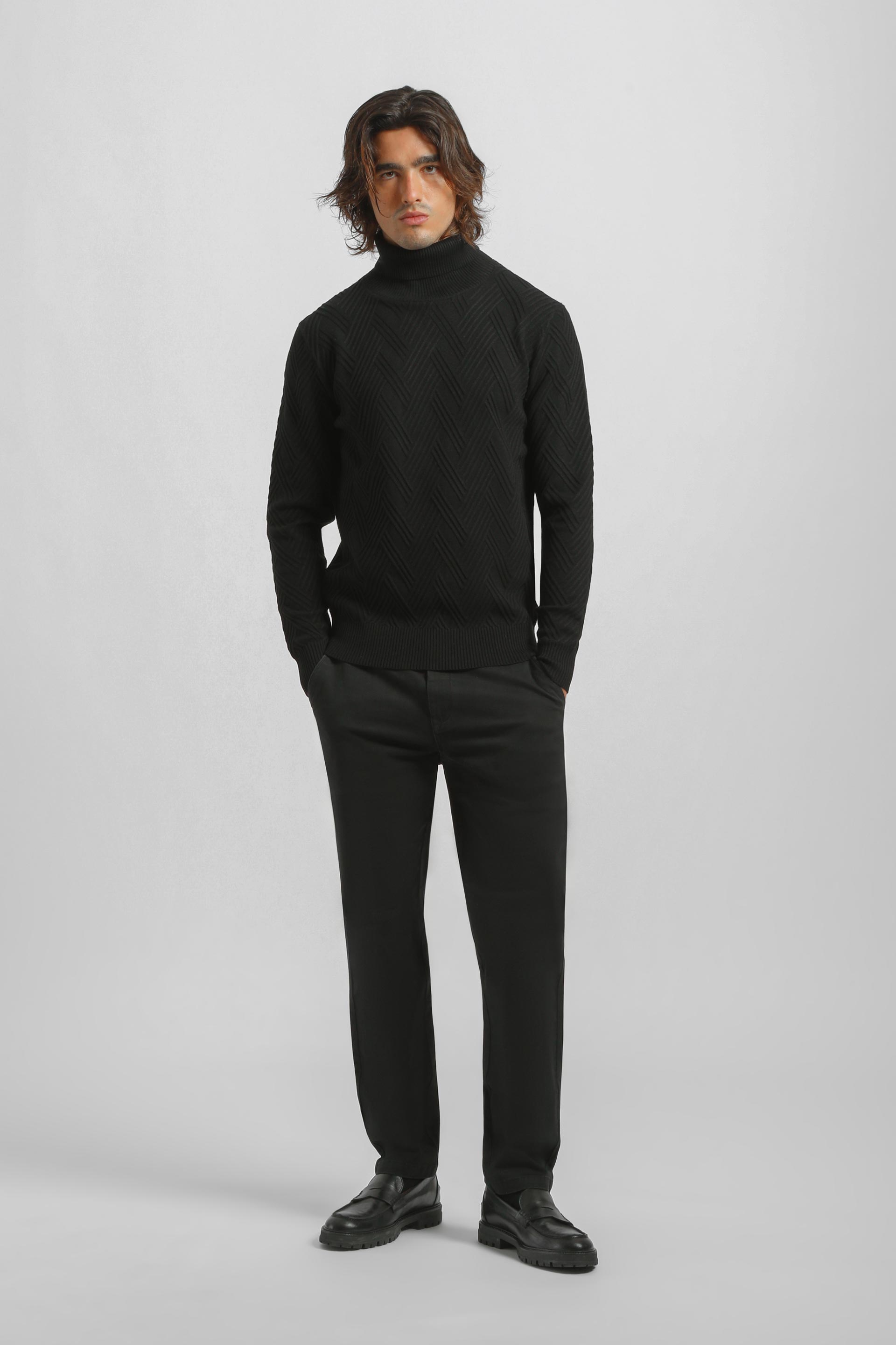 Maglia collo alto misto viscosa|Colore:Nero