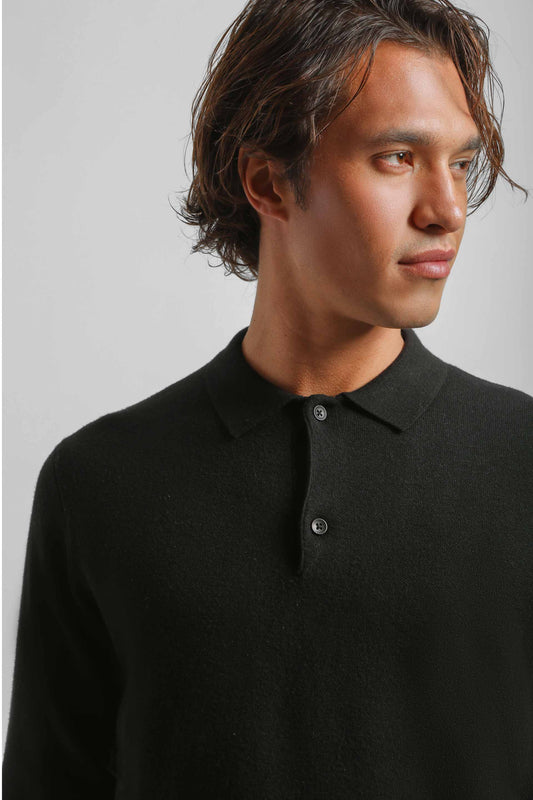 Polo manica lunga misto viscosa|Colore:Nero