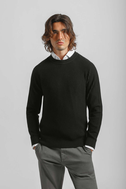 Maglia girocollo a coste|Colore:Nero