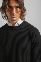 Maglia girocollo a coste|Colore:Nero