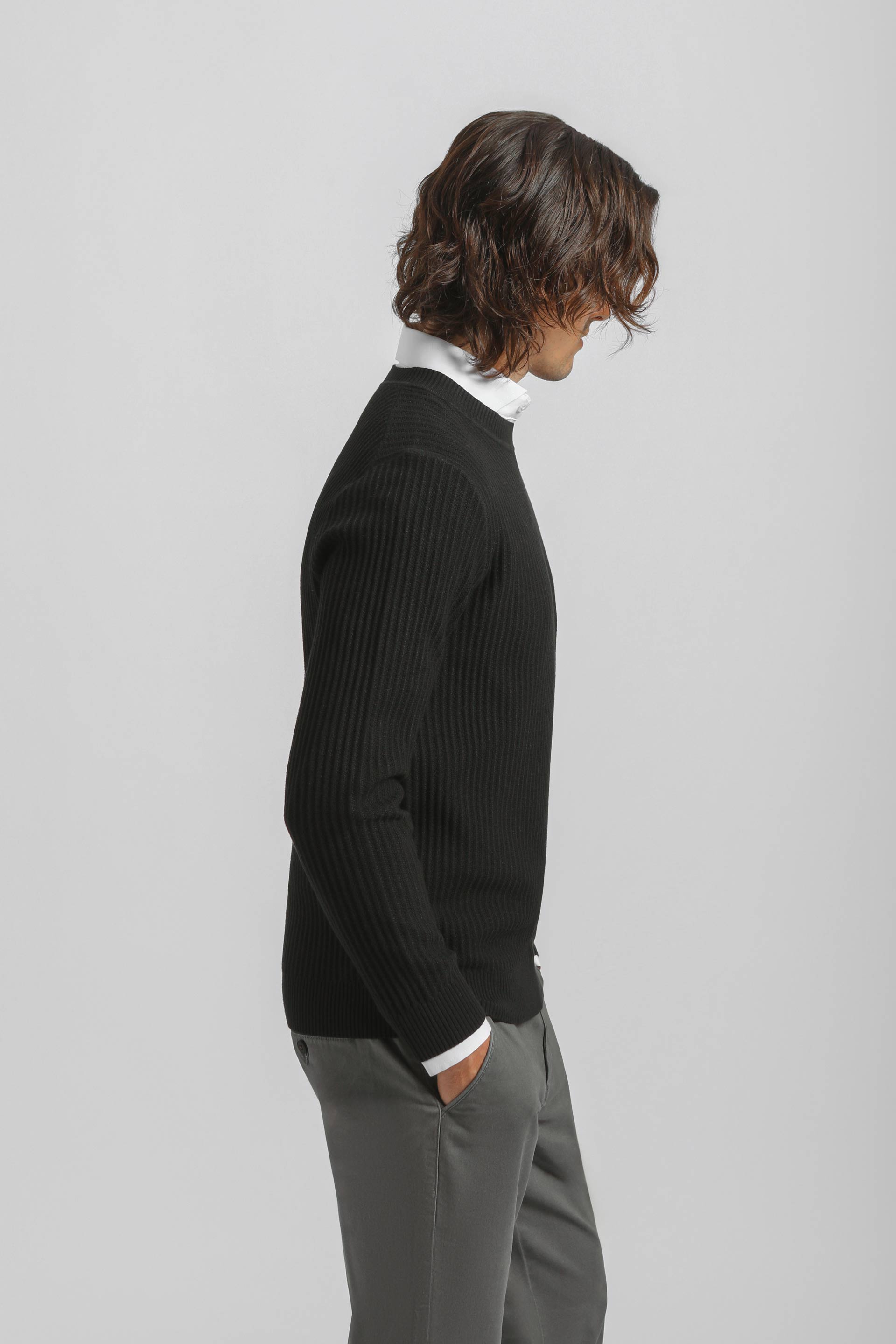 Maglia girocollo a coste|Colore:Nero