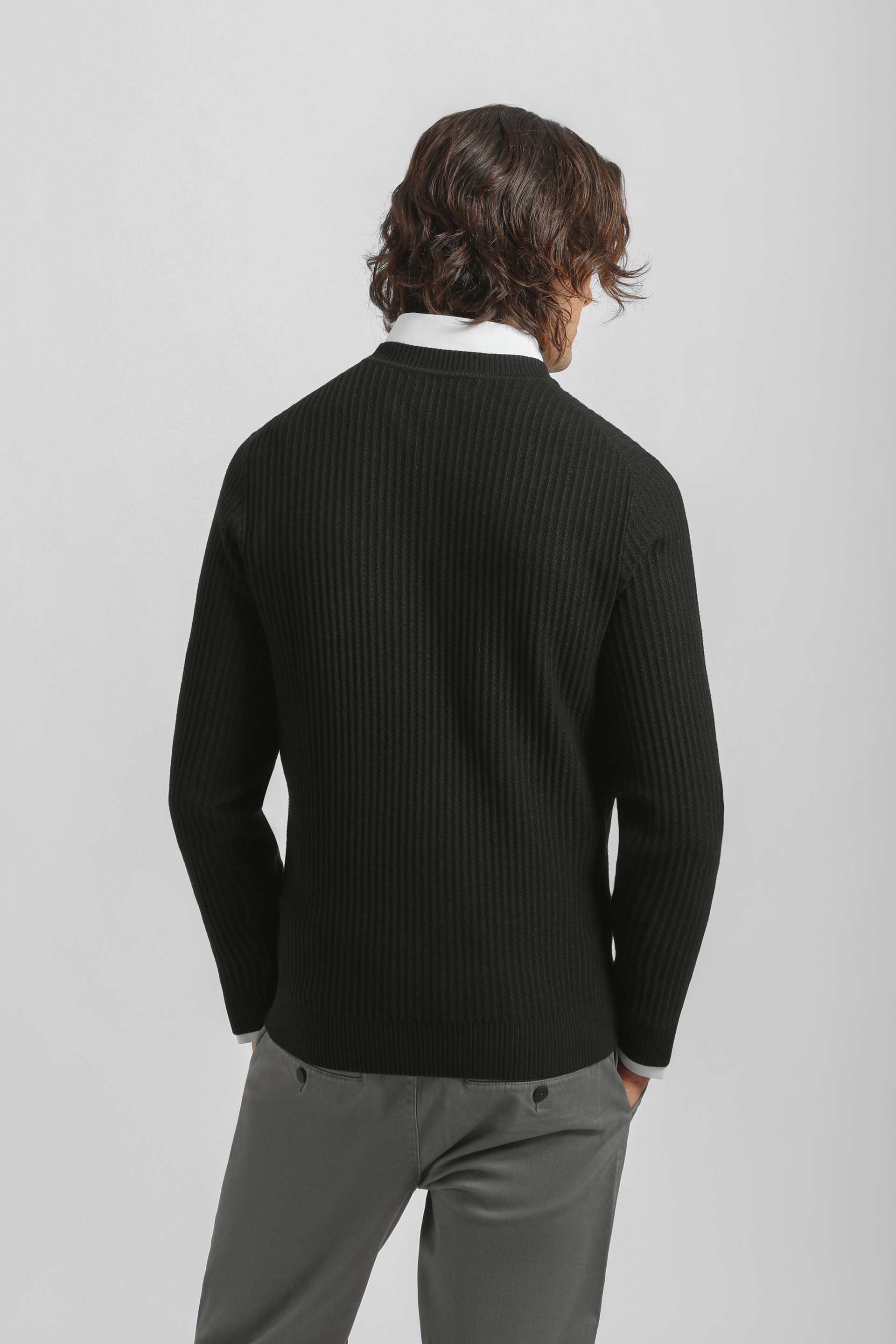 Maglia girocollo a coste|Colore:Nero