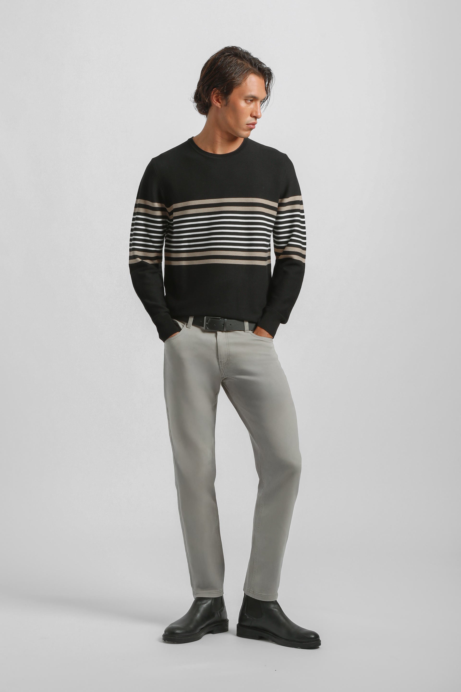 Maglia girocollo colorblock|Colore:Nero