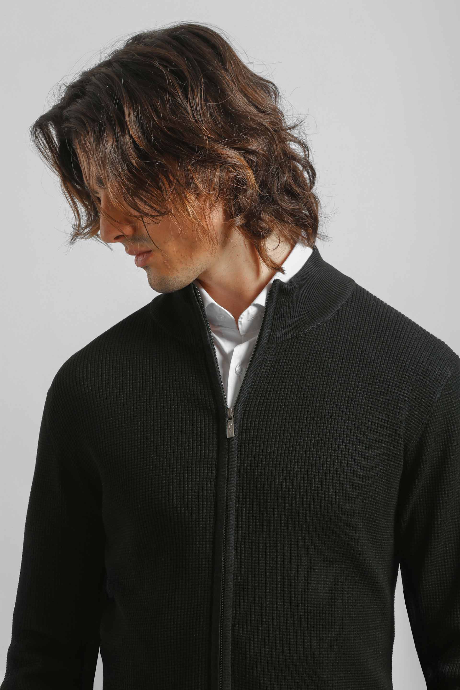Cardigan in viscosa con zip|Colore:Nero