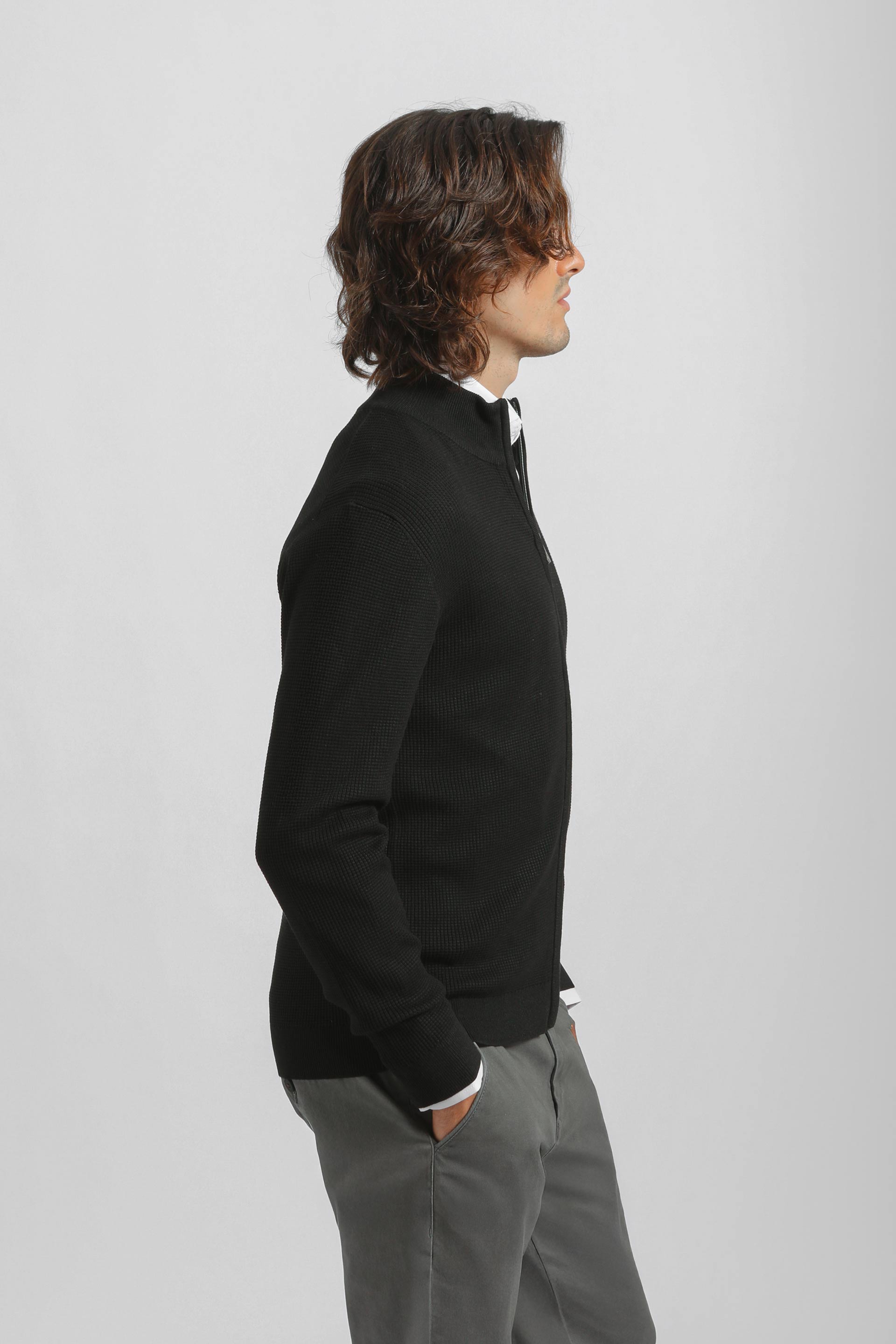 Cardigan in viscosa con zip|Colore:Nero