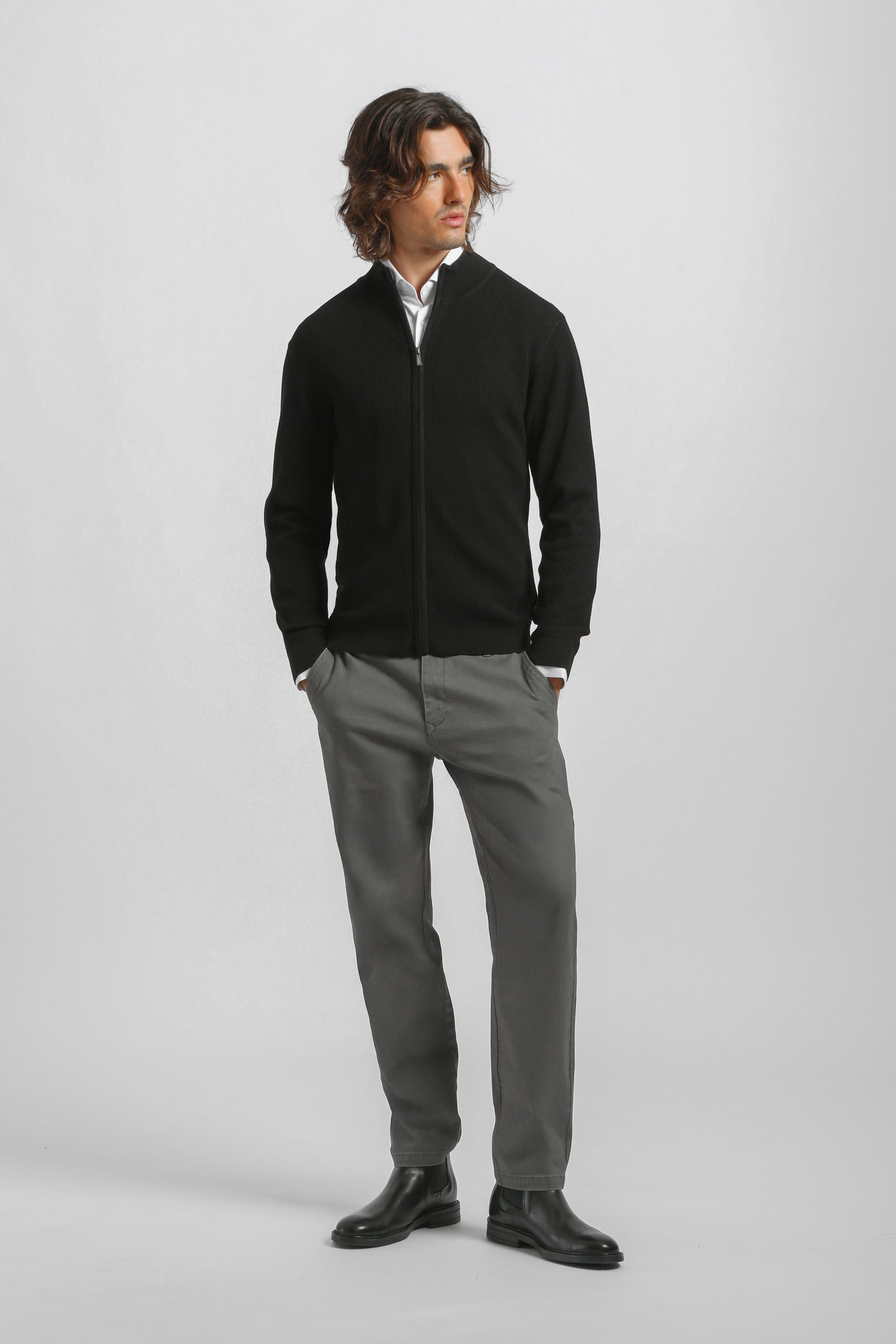 Cardigan in viscosa con zip|Colore:Nero