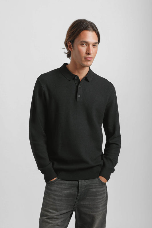 Polo manica lunga con bottoni|Colore:Nero