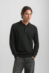 Polo manica lunga con bottoni|Colore:Nero