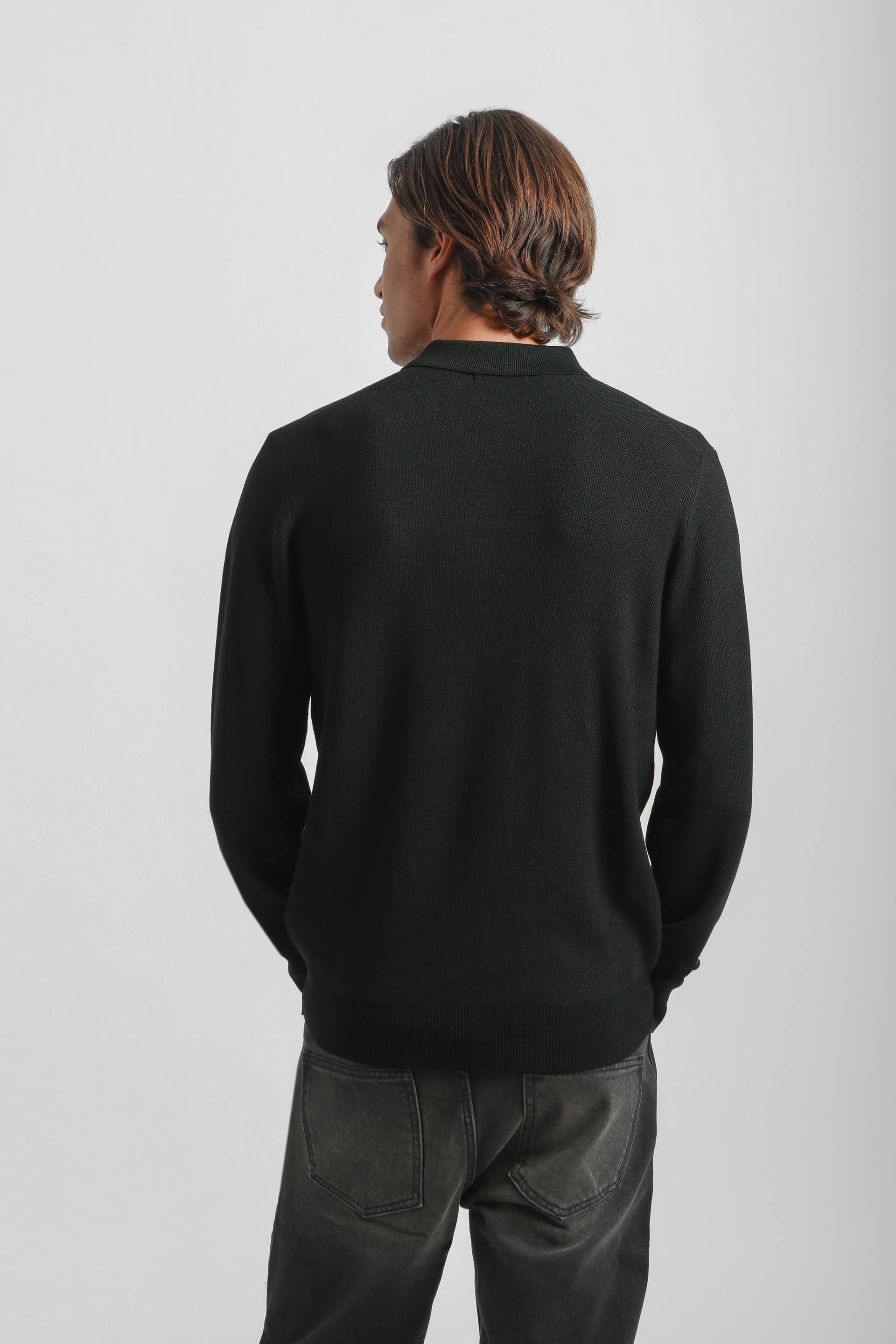Polo manica lunga con bottoni|Colore:Nero
