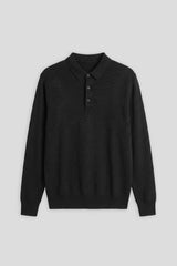Polo manica lunga con bottoni|Colore:Nero