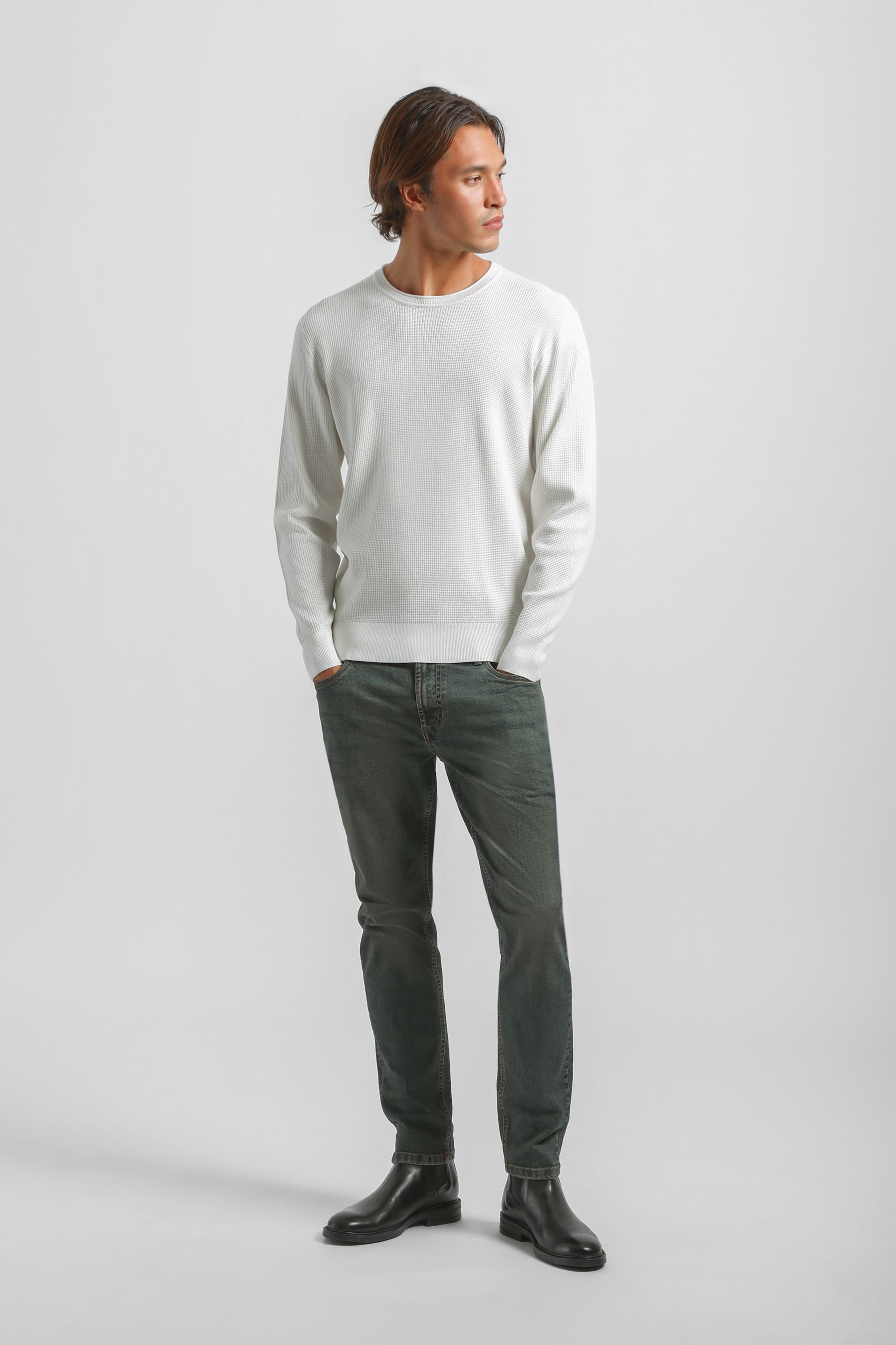 Maglia girocollo in viscosa|Colore:Off white