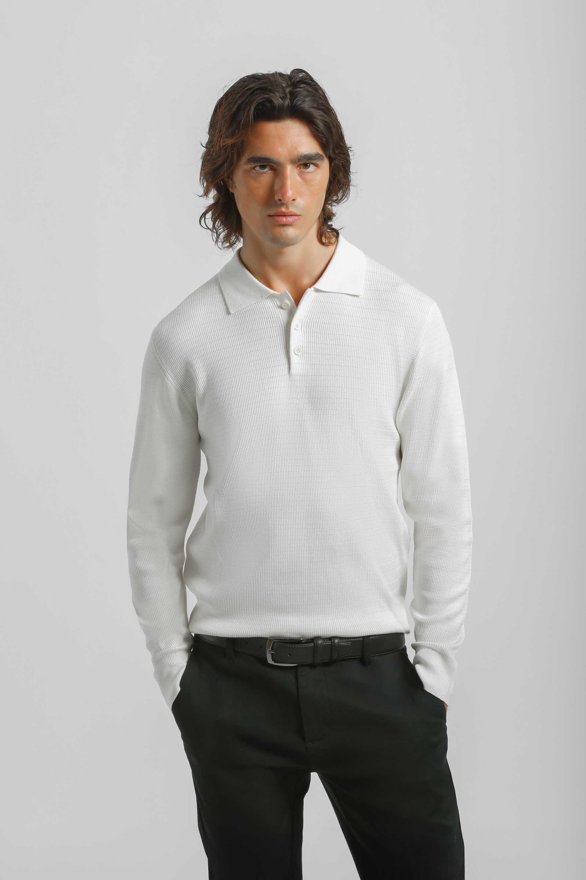 Polo manica lunga con bottoni|Colore:Off white