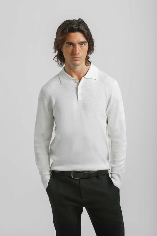 Polo manica lunga con bottoni|Colore:Off white