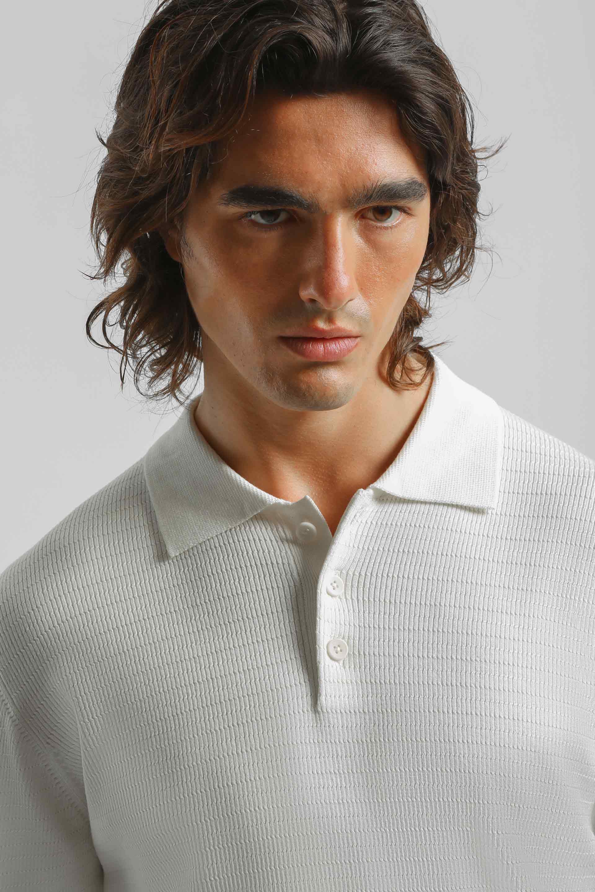 Polo manica lunga con bottoni|Colore:Off white