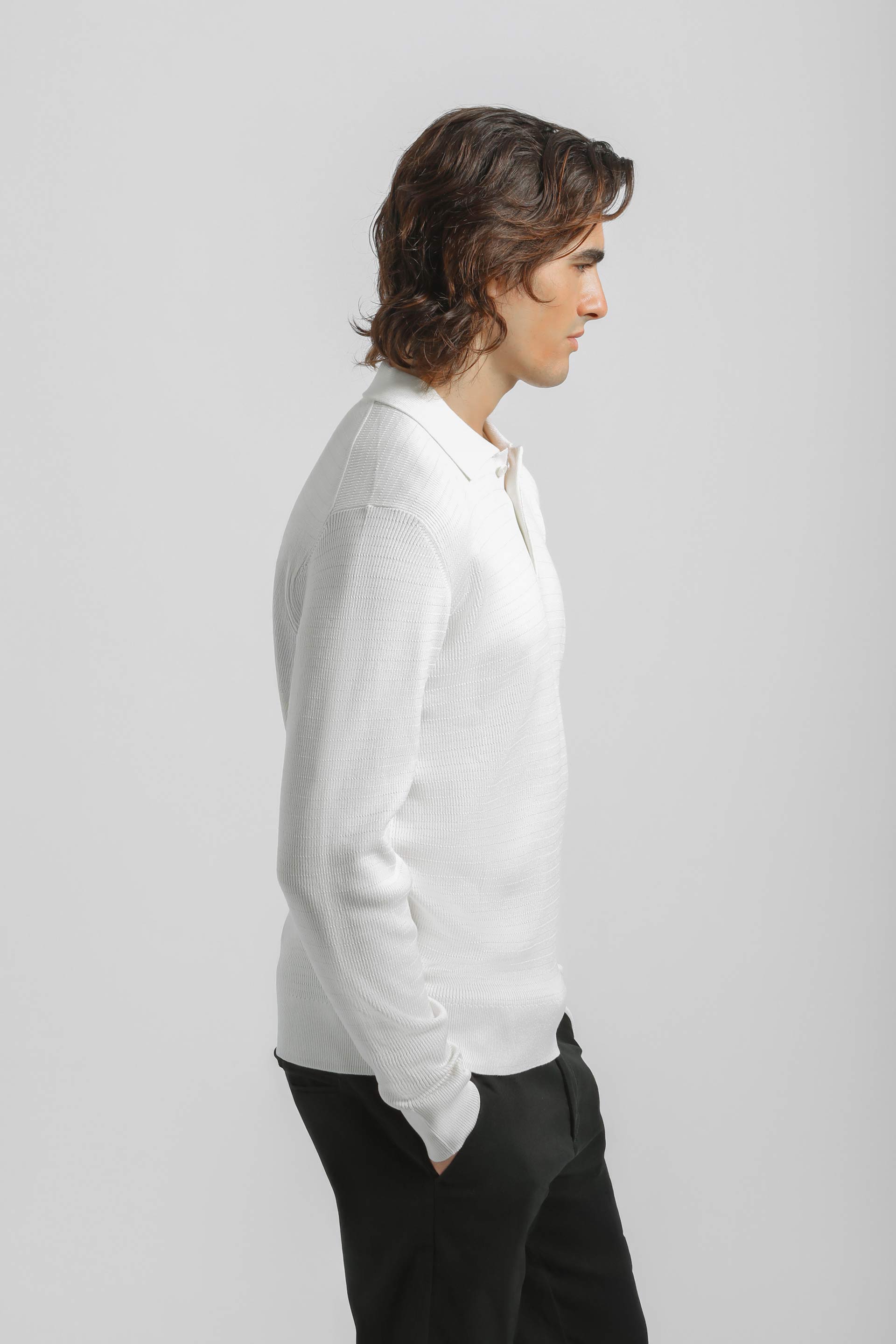 Polo manica lunga con bottoni|Colore:Off white