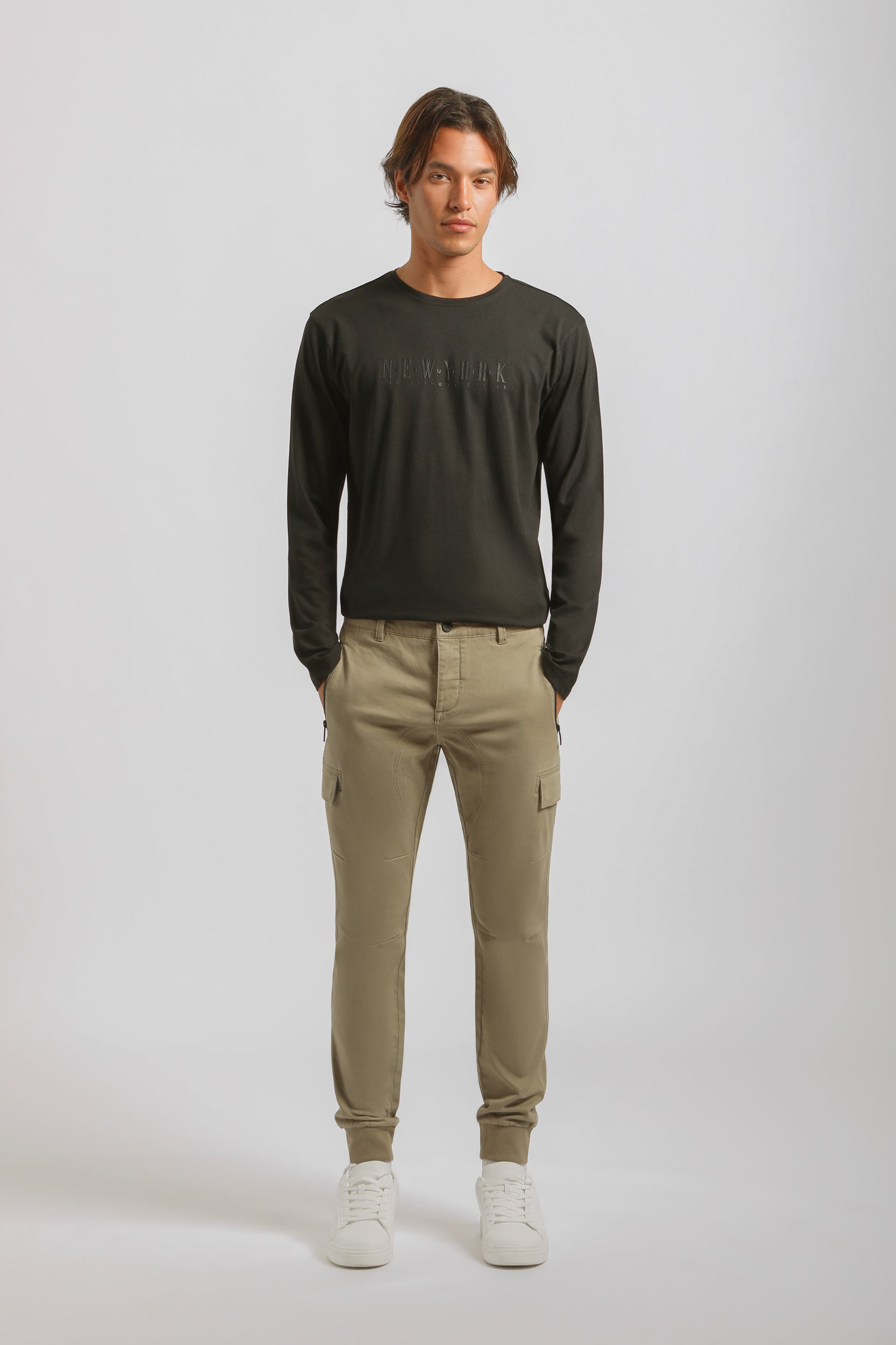 Pantaloni cargo con elastico alle caviglie|Colore:Beige