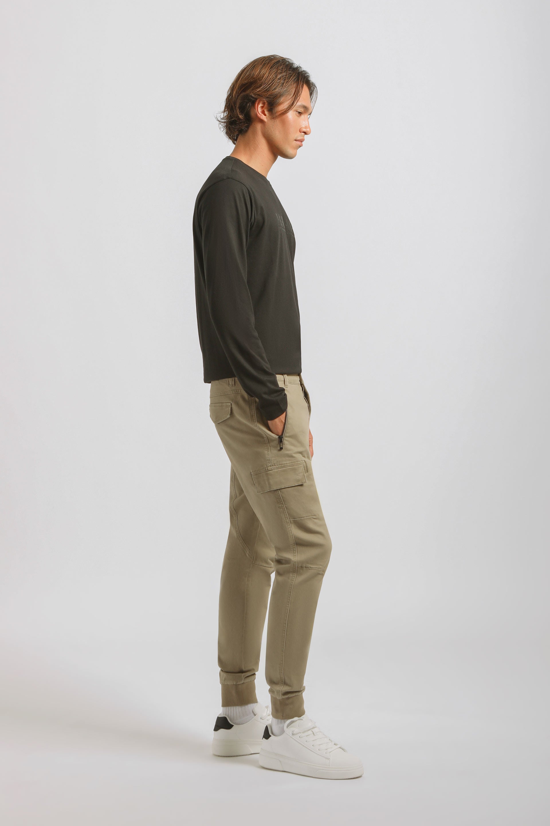 Pantaloni cargo con elastico alle caviglie|Colore:Beige