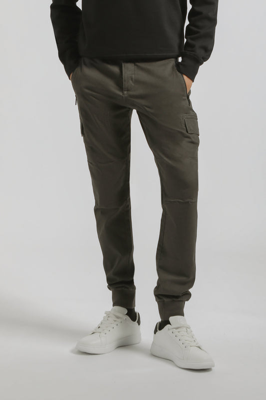 Pantaloni cargo con elastico alle caviglie|Colore:Grigio scuro